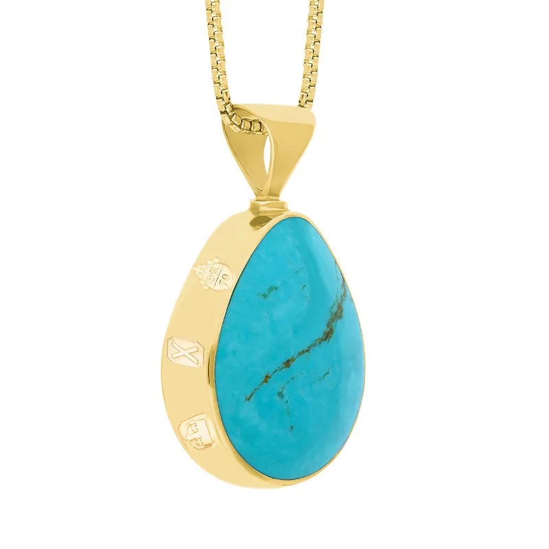 18ct Yellow Gold Whitby Jet Turquoise Queens Jubilee Hallmark Double Sided Pear-shaped Necklace D
