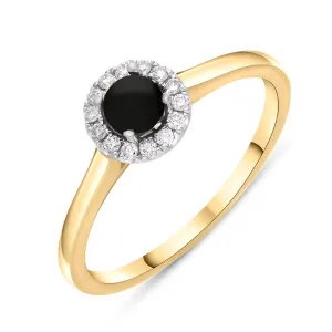 18ct Yellow White Gold Whitby Jet 0.10ct Diamond Round Ring