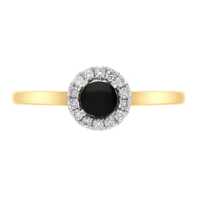18ct Yellow White Gold Whitby Jet 0.10ct Diamond Round Ring