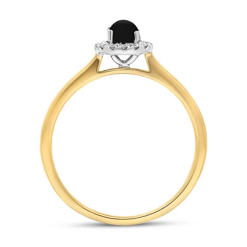 18ct Yellow White Gold Whitby Jet 0.10ct Diamond Round Ring