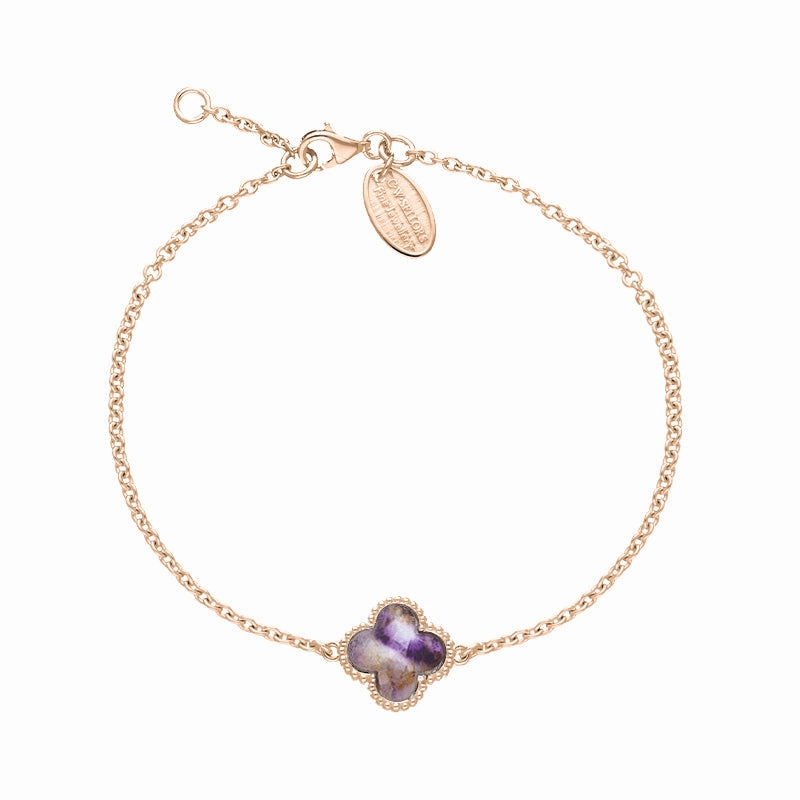 18ct Rose Gold Blue John bloom Four Leaf Clover Ball Edge Chain Bracelet
