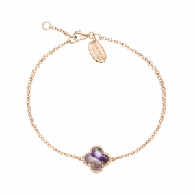 18ct Rose Gold Blue John bloom Four Leaf Clover Ball Edge Chain Bracelet