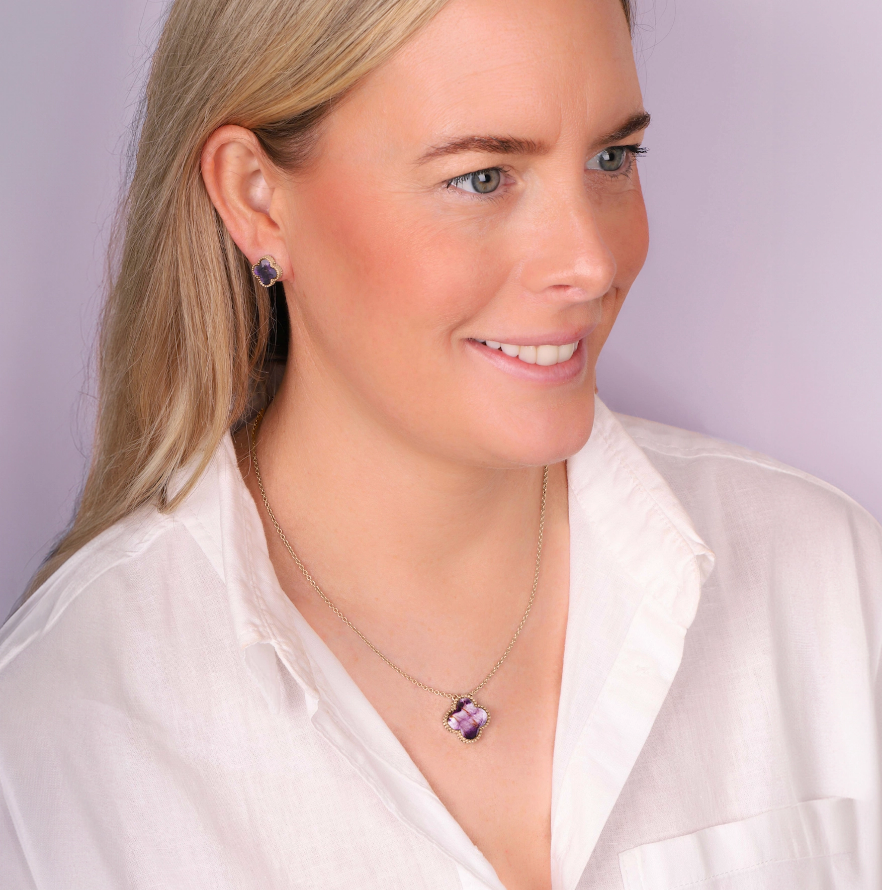 18ct Rose Gold Blue John bloom Large Four Leaf Clover Ball Edge Chain Necklet