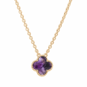 18ct Rose Gold Blue John bloom Small Four Leaf Clover Ball Edge Chain Necklet