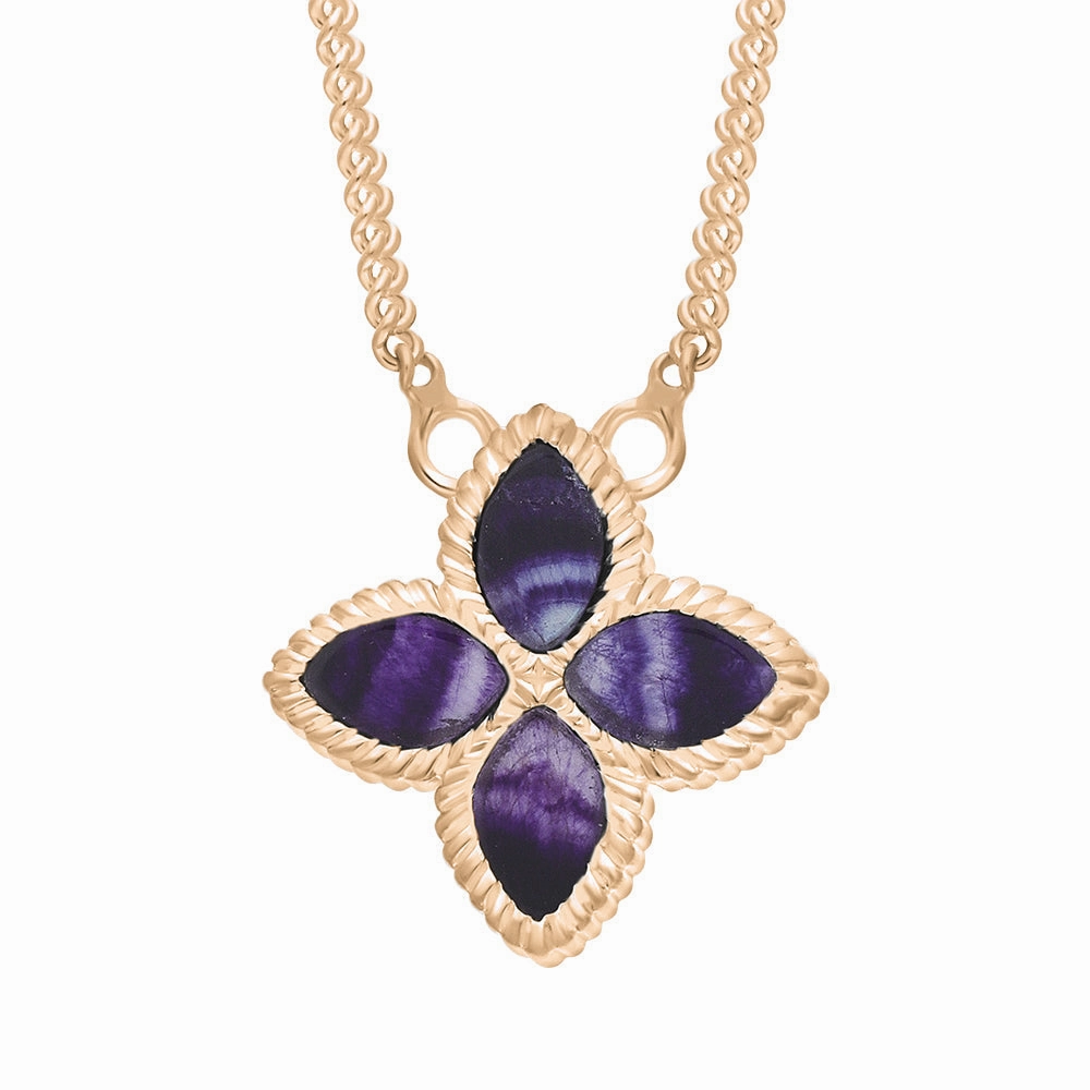 18ct Rose Gold Blue John eden Small Marquise Flower Necklace