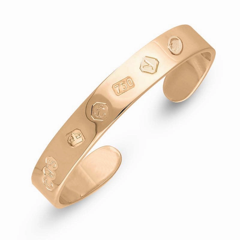 18ct Rose Gold King's Coronation Hallmark Cuff Bangle D