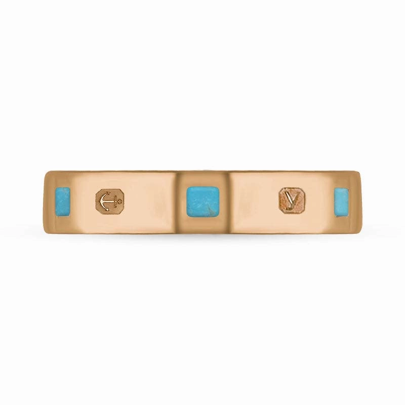 18ct Rose Gold Turquoise King's Coronation Hallmark Princess Cut 4mm Ring D