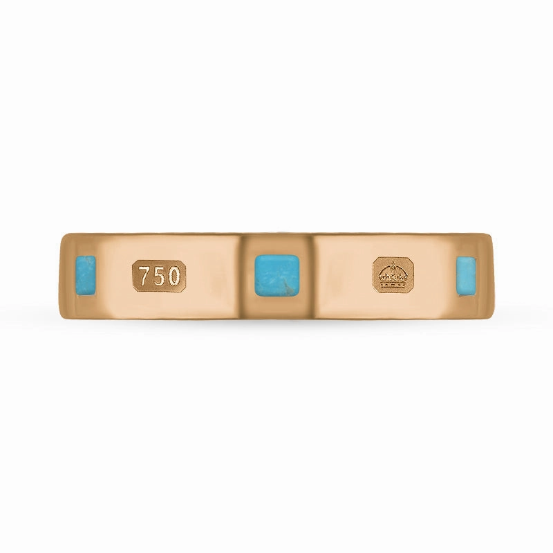 18ct Rose Gold Turquoise King's Coronation Hallmark Princess Cut 4mm Ring D