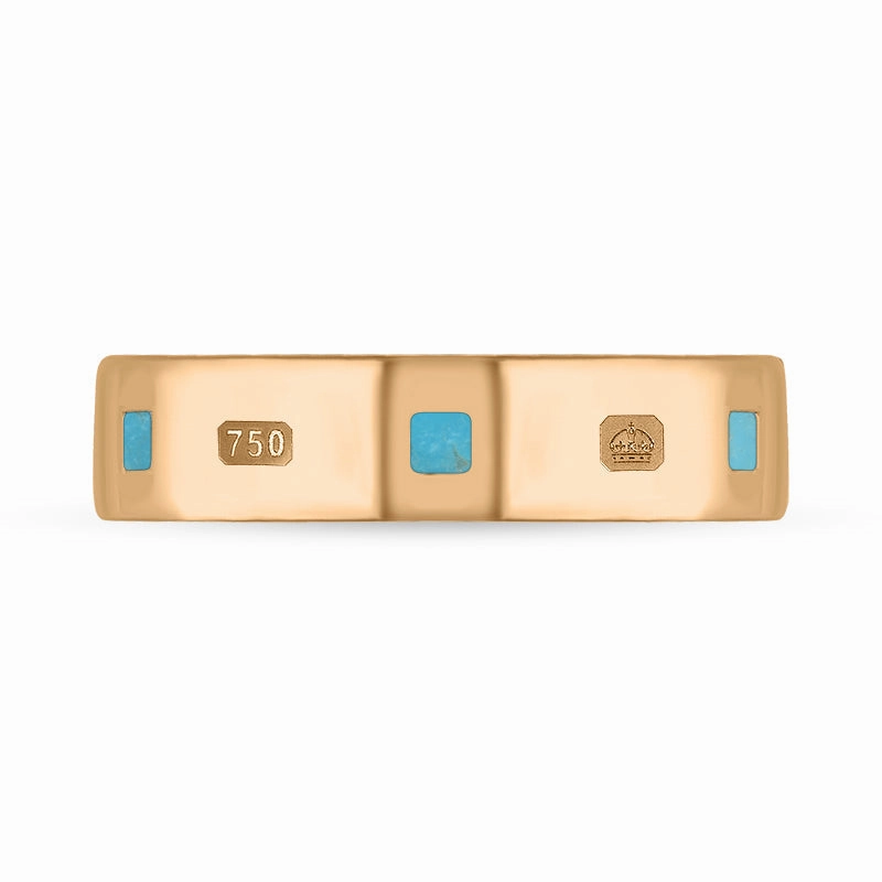 18ct Rose Gold Turquoise King's Coronation Hallmark Princess Cut 5mm Ring D