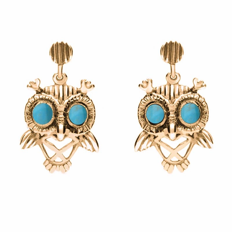 18ct Rose Gold Turquoise Owl Stud Earrings