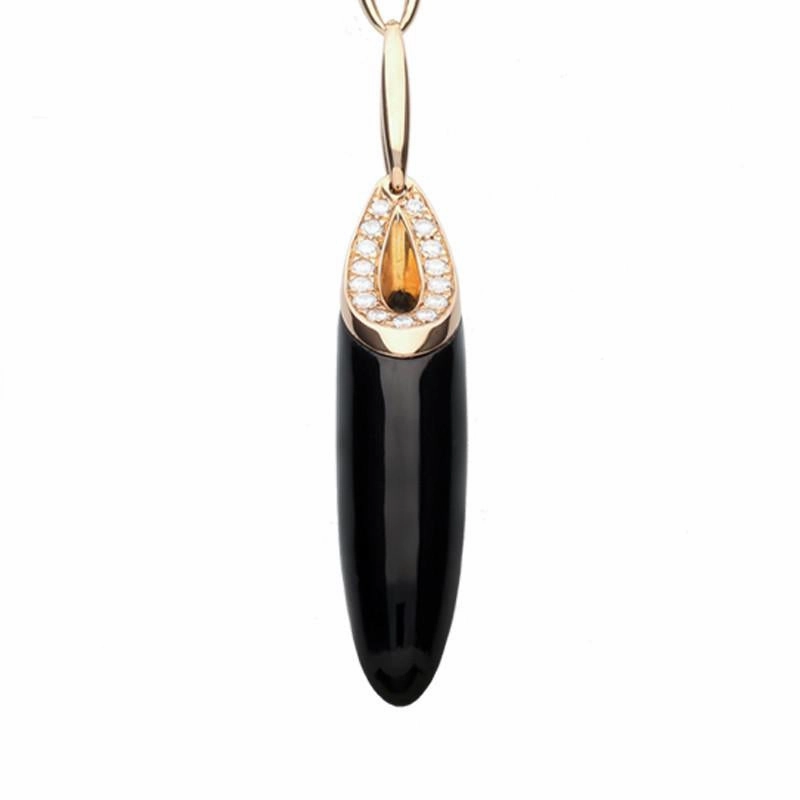 18ct Rose Gold Whitby Jet Diamond Torpedo Necklace