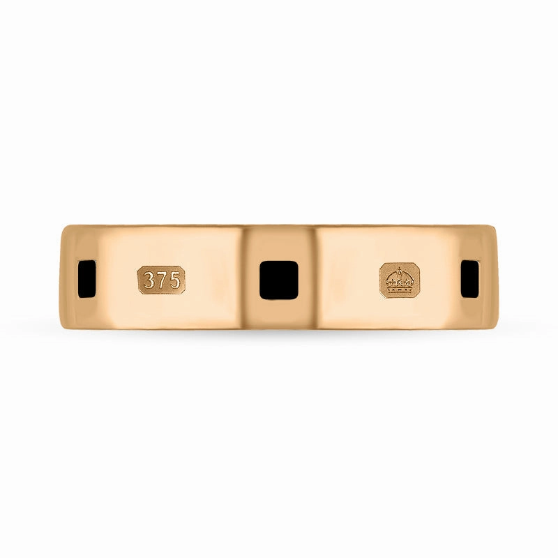 18ct Rose Gold Whitby Jet King's Coronation Hallmark Princess Cut 5mm Ring D
