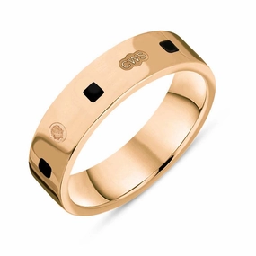 18ct Rose Gold Whitby Jet King's Coronation Hallmark Princess Cut 5mm Ring D