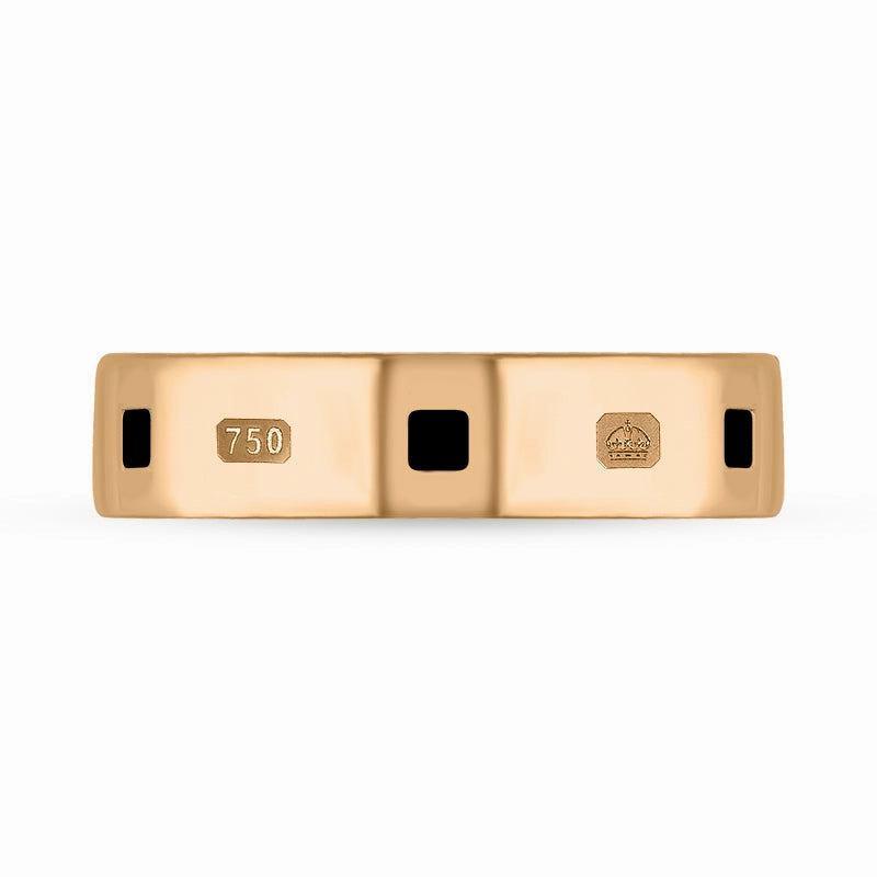 18ct Rose Gold Whitby Jet King's Coronation Hallmark Princess Cut 5mm Ring D