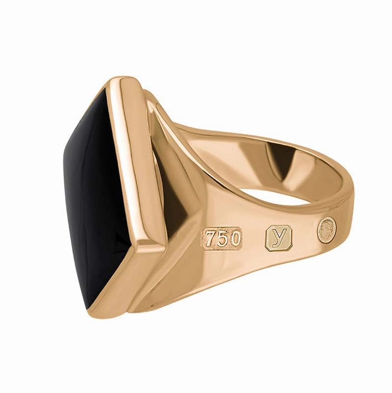 18ct Rose Gold Whitby Jet King's Coronation Hallmark Small Rhombus Ring D
