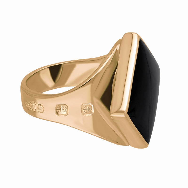 18ct Rose Gold Whitby Jet King's Coronation Hallmark Small Rhombus Ring D