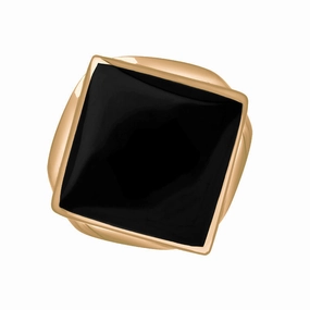18ct Rose Gold Whitby Jet King's Coronation Hallmark Small Rhombus Ring D