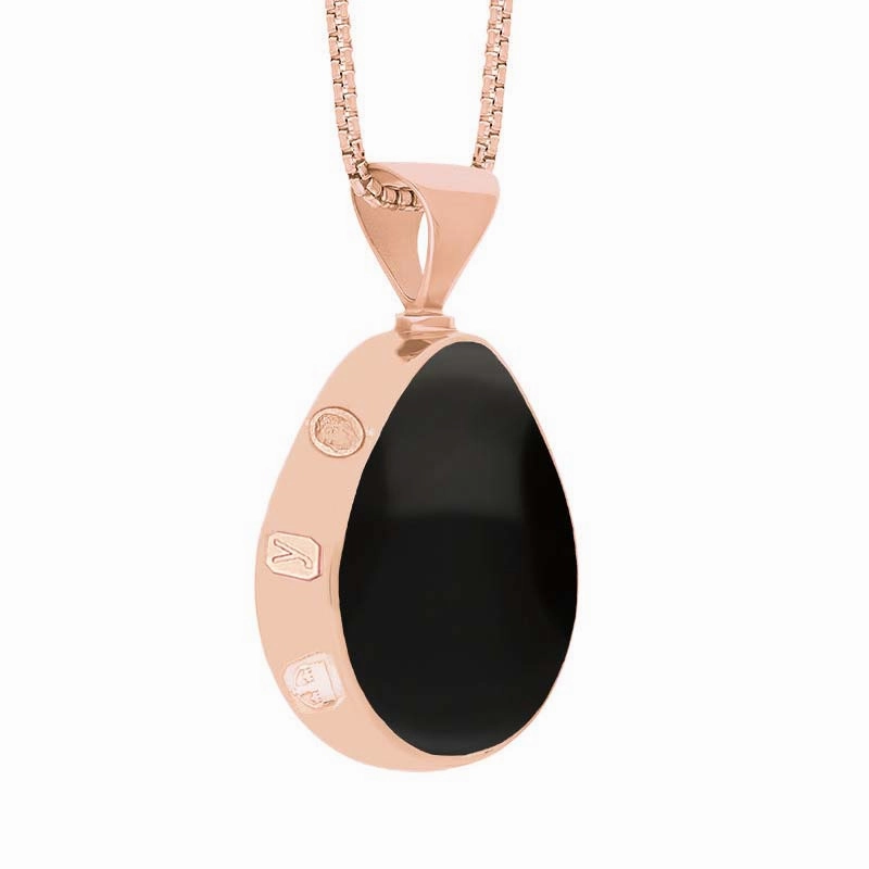 18ct Rose Gold Whitby Jet Lapis King's Coronation Hallmark Double Sided Pear-shaped Necklace D