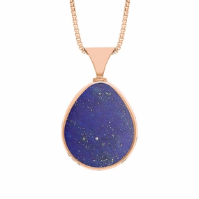 18ct Rose Gold Whitby Jet Lapis King's Coronation Hallmark Double Sided Pear-shaped Necklace D