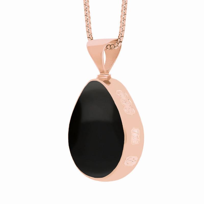 18ct Rose Gold Whitby Jet Lapis King's Coronation Hallmark Double Sided Pear-shaped Necklace D