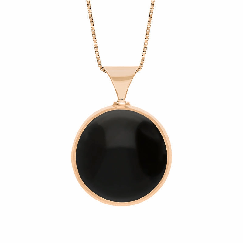 18ct Rose Gold Whitby Jet Lapis Lazuli Queens Jubilee Hallmark Double Sided Round Necklace D