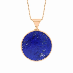 18ct Rose Gold Whitby Jet Lapis Lazuli Queens Jubilee Hallmark Double Sided Round Necklace D
