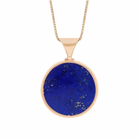 18ct Rose Gold Whitby Jet Lapis Lazuli Queens Jubilee Hallmark Double Sided Round Necklace D