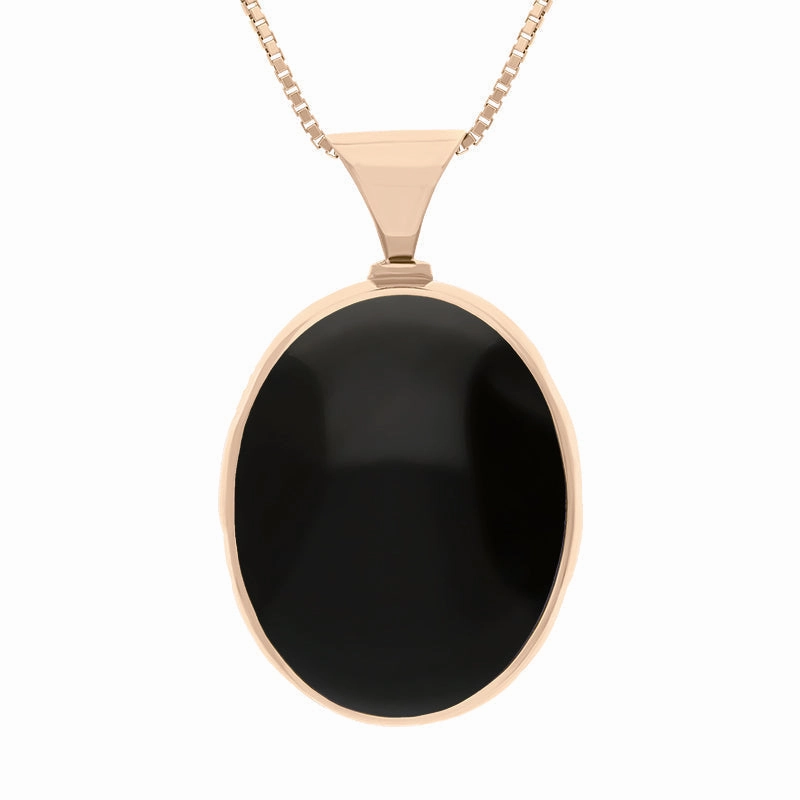 18ct Rose Gold Whitby Jet Malachite Queens Jubilee Hallmark Double Sided Oval Necklace D