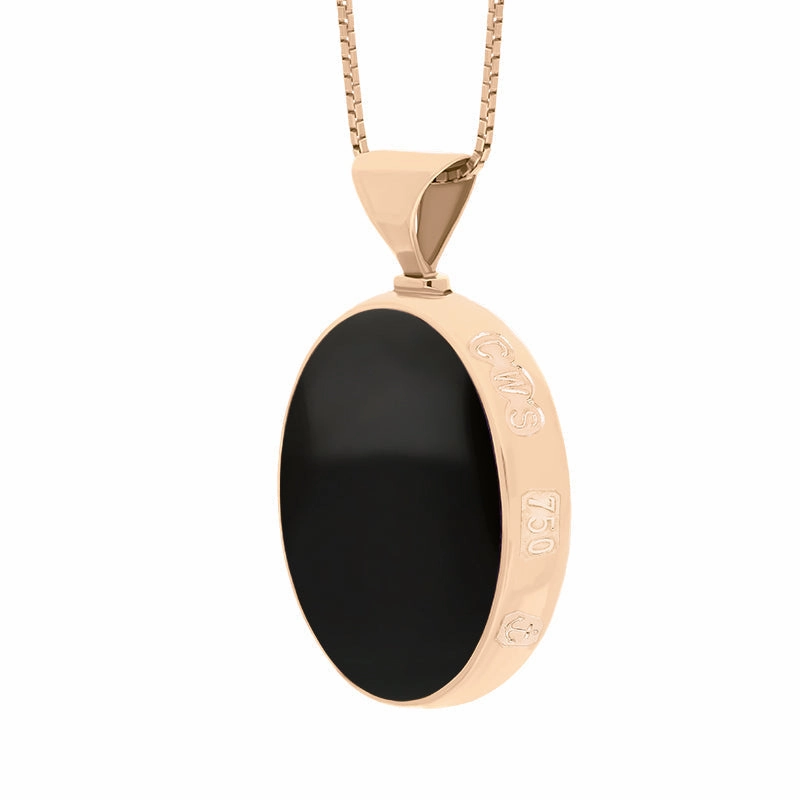 18ct Rose Gold Whitby Jet Malachite Queens Jubilee Hallmark Double Sided Oval Necklace D