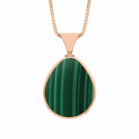 18ct Rose Gold Whitby Jet Malachite Queens Jubilee Hallmark Double Sided Pear-shaped Necklace D
