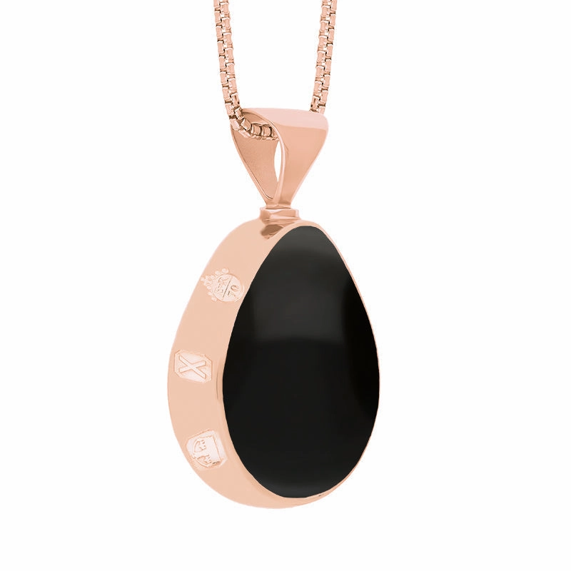 18ct Rose Gold Whitby Jet Malachite Queens Jubilee Hallmark Double Sided Pear-shaped Necklace D