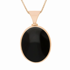 18ct Rose Gold Whitby Jet Mother of Pearl Queens Jubilee Hallmark Double Sided Oval Necklace D