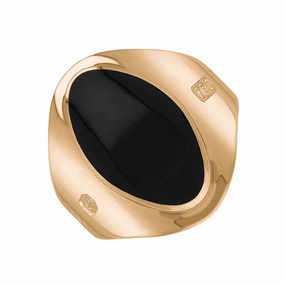 18ct Rose Gold Whitby Jet Queen's Jubilee Hallmark Small Oval Ring D