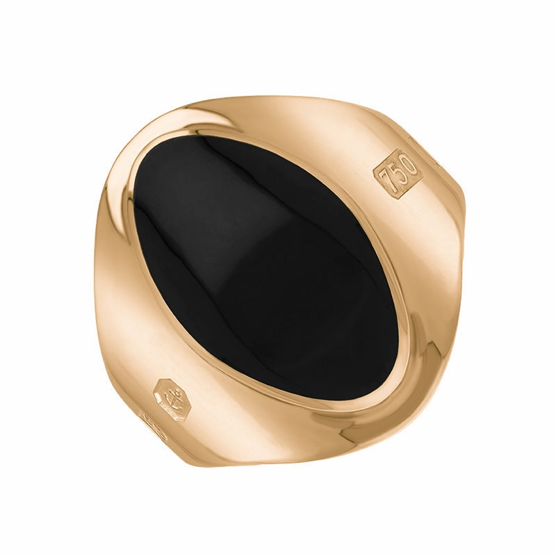 18ct Rose Gold Whitby Jet Queen's Jubilee Hallmark Small Oval Ring D