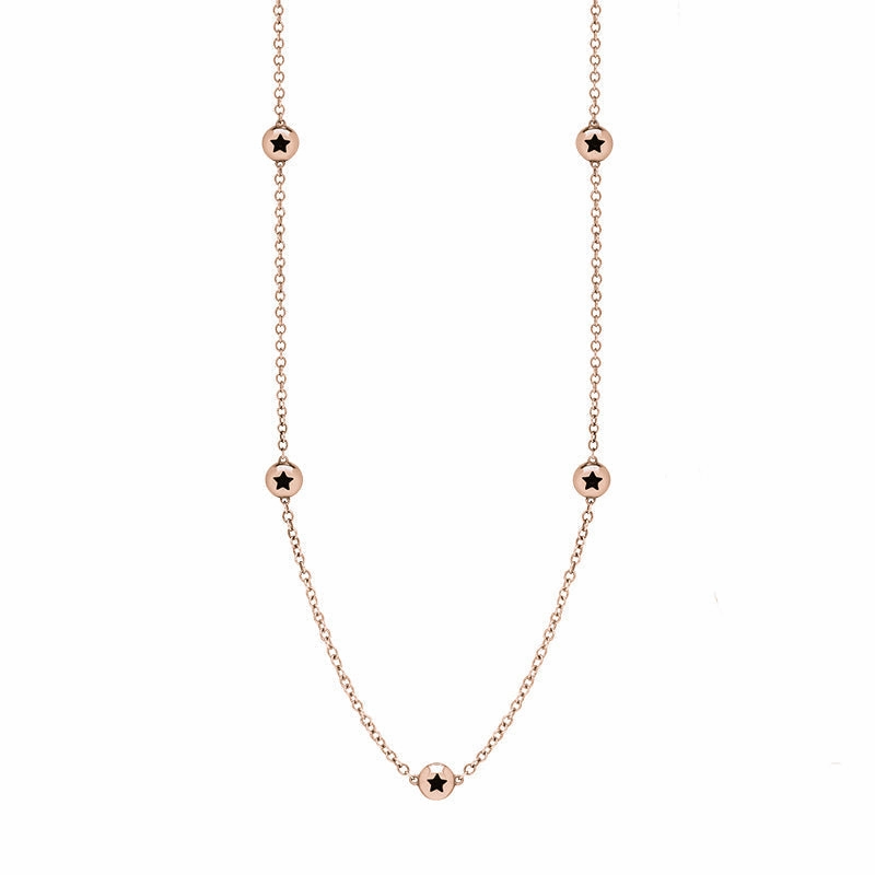 18ct Rose Gold Whitby Jet Star Link Disc Chain Necklace