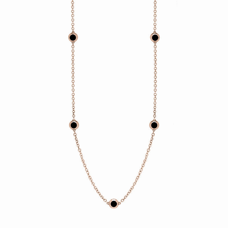 18ct Rose Gold Whitby Jet Star Link Disc Chain Necklace
