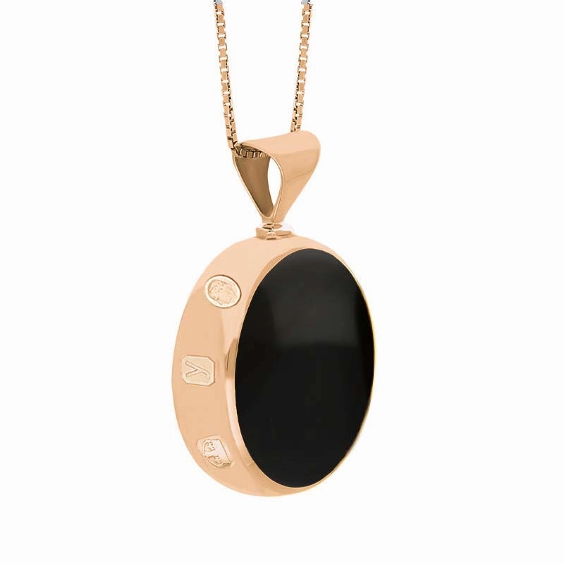 18ct Rose Gold Whitby Jet Turquoise King's Coronation Hallmark Double Sided Round Necklace D