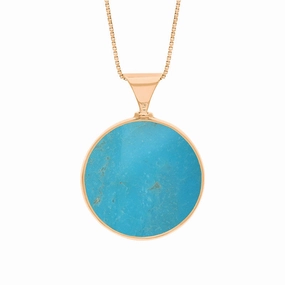 18ct Rose Gold Whitby Jet Turquoise King's Coronation Hallmark Double Sided Round Necklace D