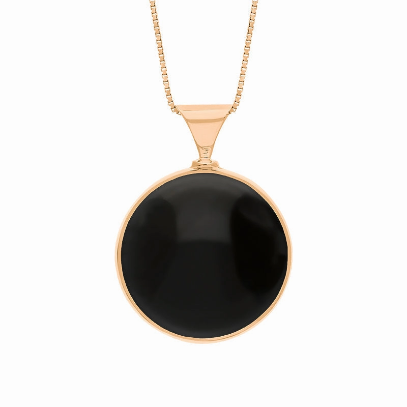 18ct Rose Gold Whitby Jet Turquoise King's Coronation Hallmark Double Sided Round Necklace D