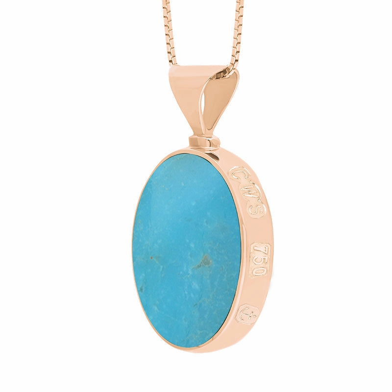 18ct Rose Gold Whitby Jet Turquoise Queens Jubilee Hallmark Double Sided Oval Necklace D