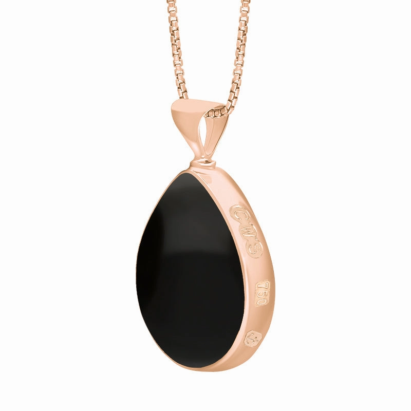 18ct Rose Gold Whitby Jet Turquoise Queens Jubilee Hallmark Double Sided Pear-shaped Necklace D
