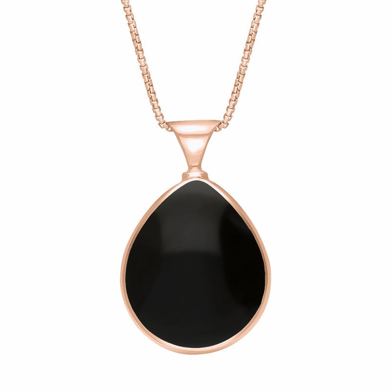 18ct Rose Gold Whitby Jet Turquoise Queens Jubilee Hallmark Double Sided Pear-shaped Necklace D