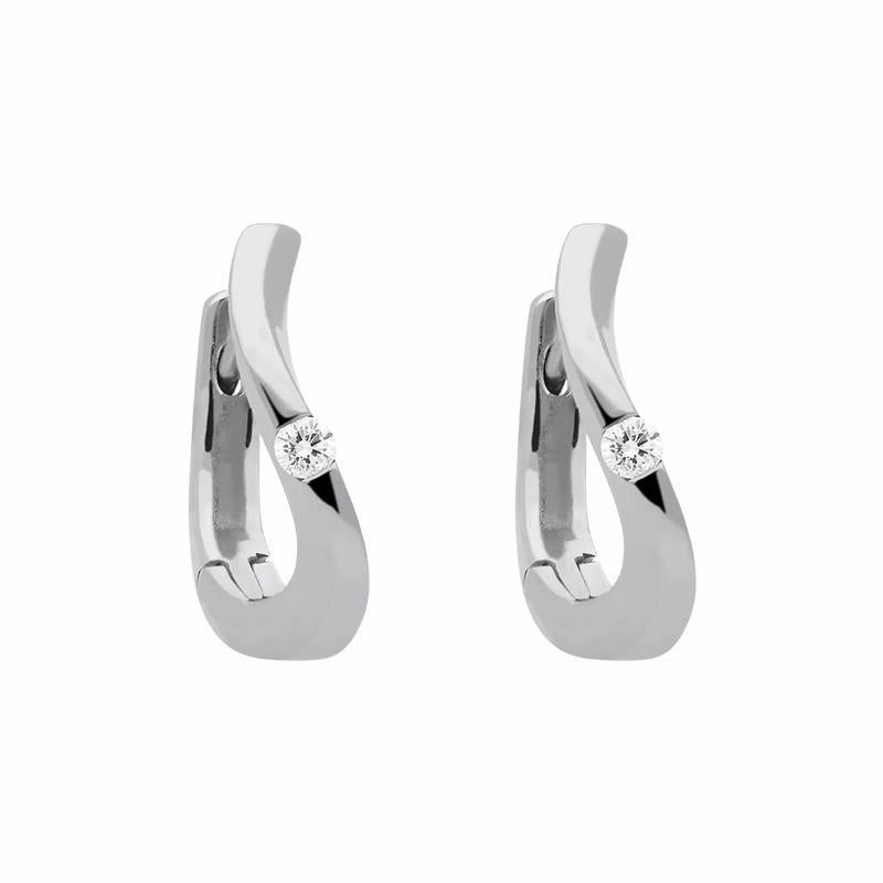 18ct White Gold 0.10ct Diamond Curved Hoop Earrings