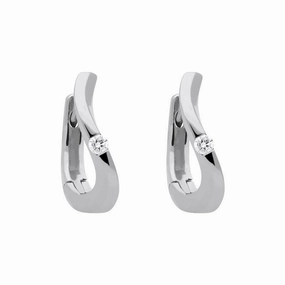 18ct White Gold 0.10ct Diamond Curved Hoop Earrings