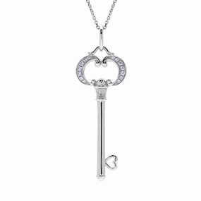 18ct White Gold 0.10ct Diamond Key Necklace