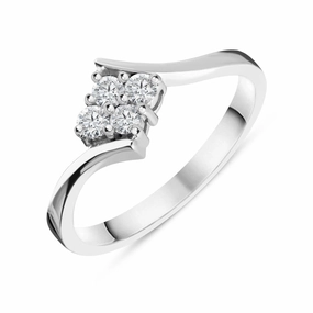 18ct White Gold 0.18ct Diamond Cross Over Square Ring