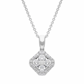 18ct White Gold 0.35ct Diamond Square Pendant Necklace