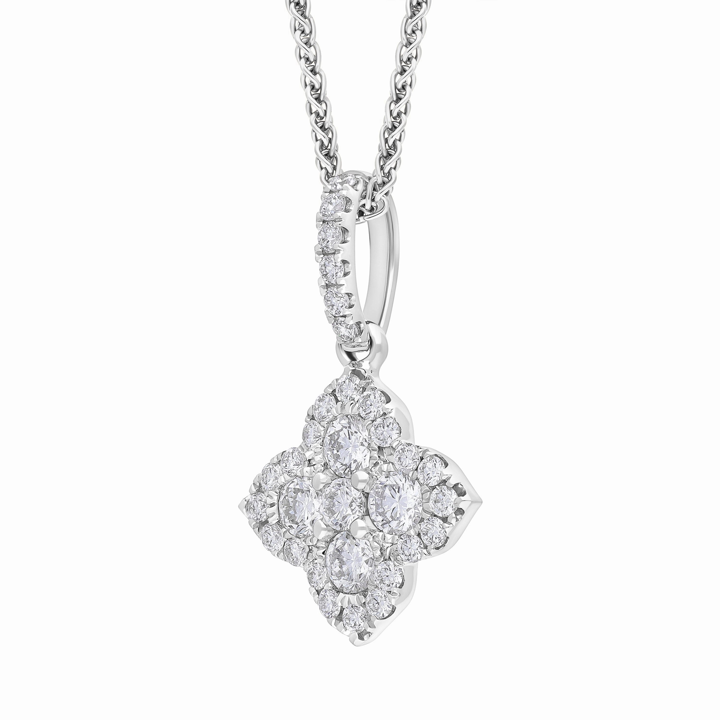18ct White Gold 0.50ct Diamond Clover Cluster Necklace