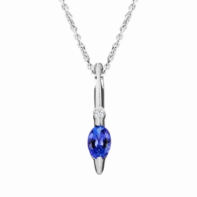 18ct White Gold 0.52ct Tanzanite 0.04ct Diamond Oval Stick Necklace