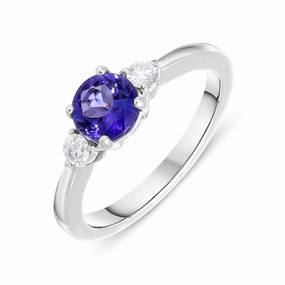 18ct White Gold 0.85ct Tanzanite Diamond Trilogy Ring D